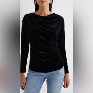 Express Skimming Velvet Draped Cowl Neck Ruched Side Top Size Small